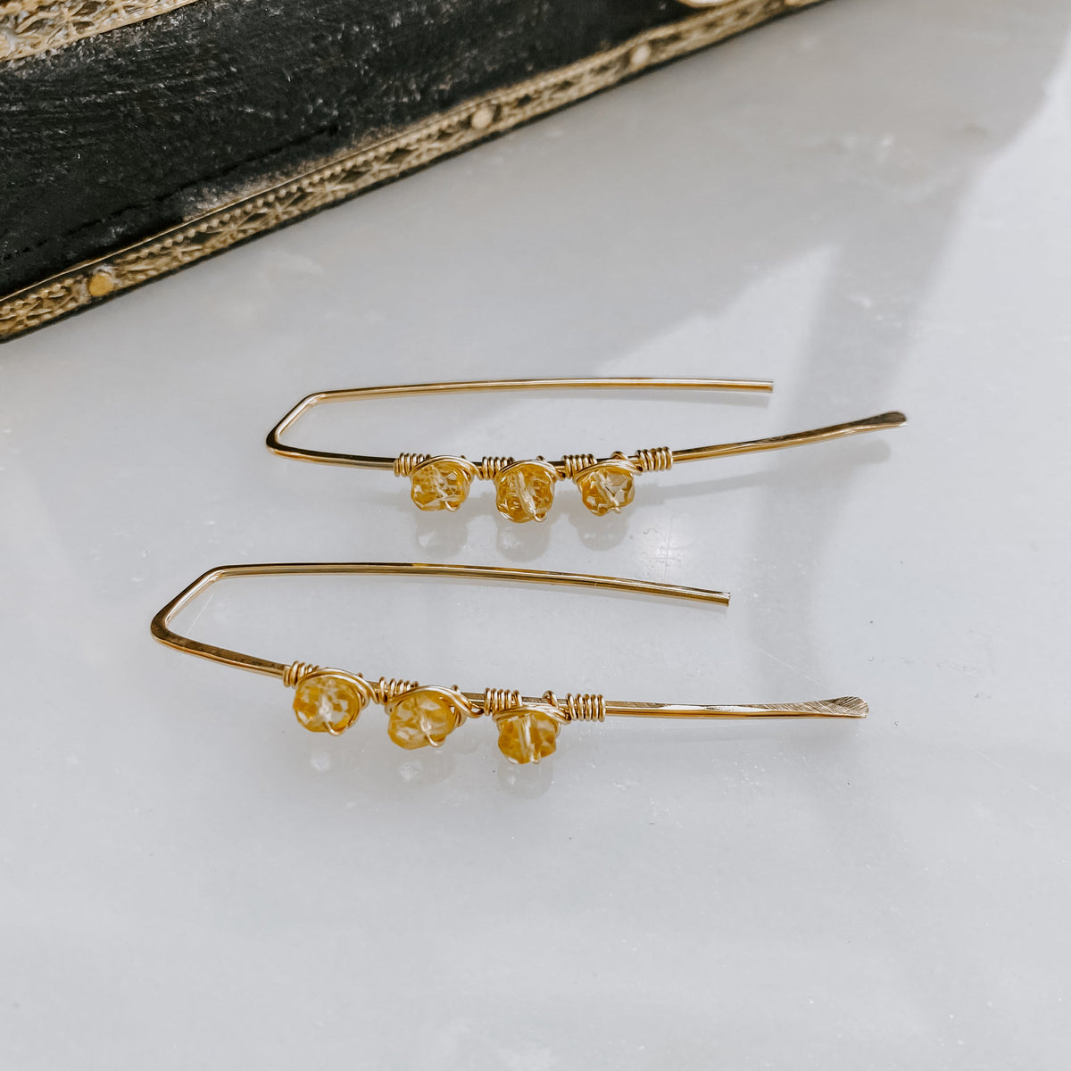 Triple Stone Citrine Threader Earrings (WS)