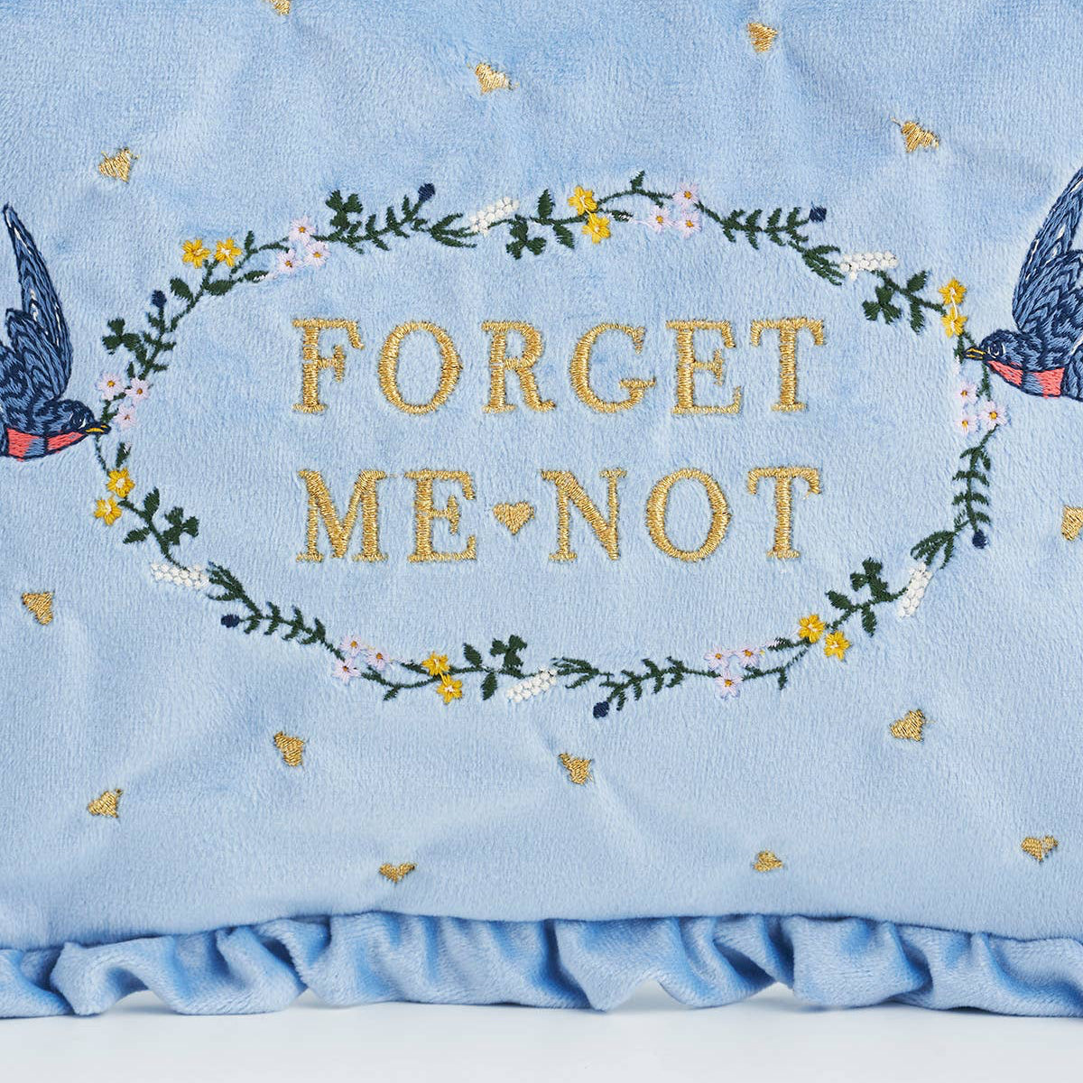 Forget Me Not Blue Velvet Embroidered Pouch