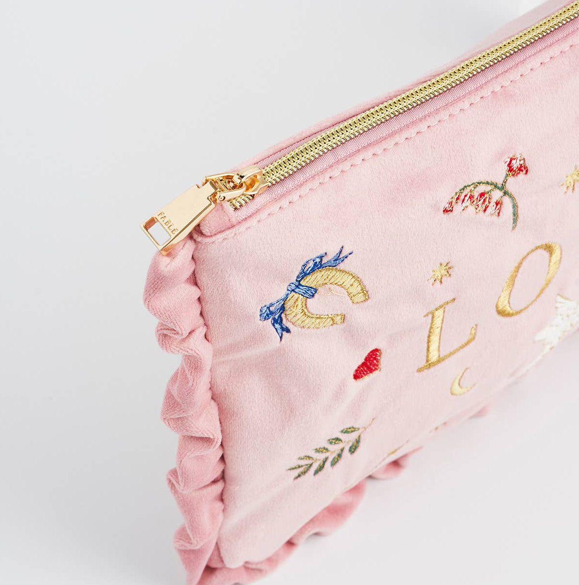 Love Notes Pink Velvet Embroidered Pouch