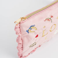 Love Notes Pink Velvet Embroidered Pouch