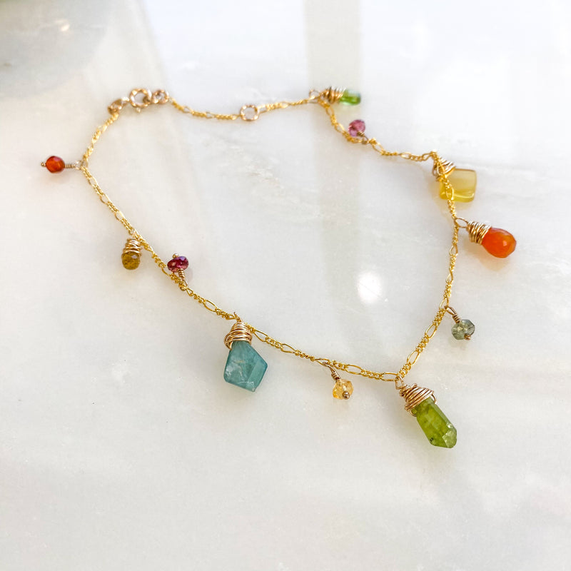 Mixed Gem Anklet 9”-10”