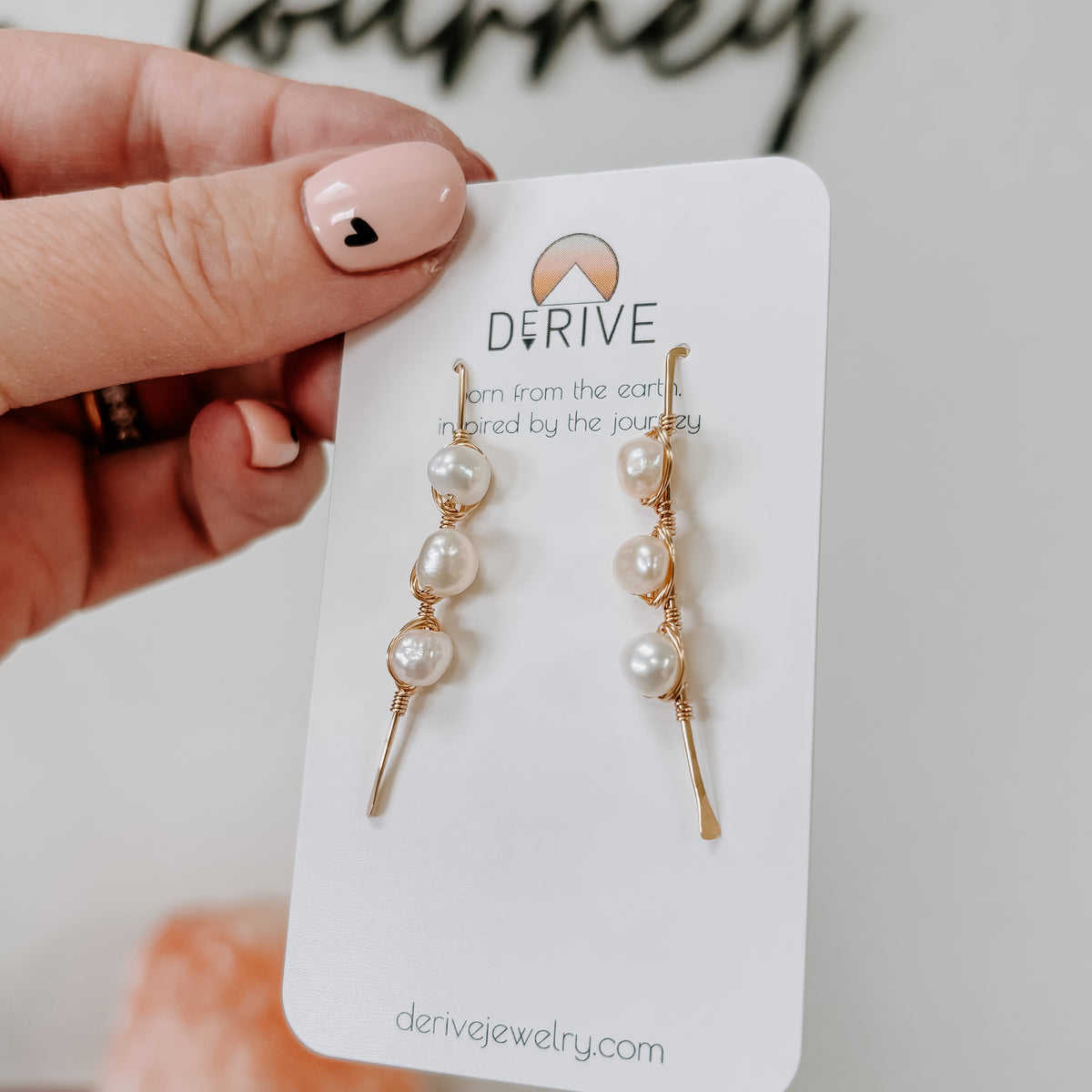 Triple Stone Freshwater Pearl Threader Earrings