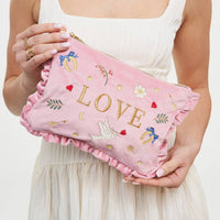 Love Notes Pink Velvet Embroidered Pouch