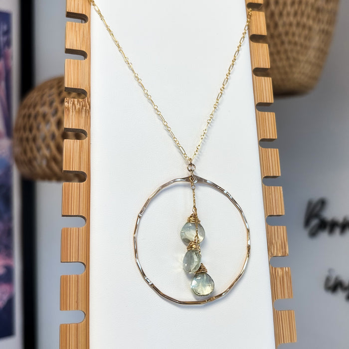Green Amethyst Hoop Necklace, length 30"