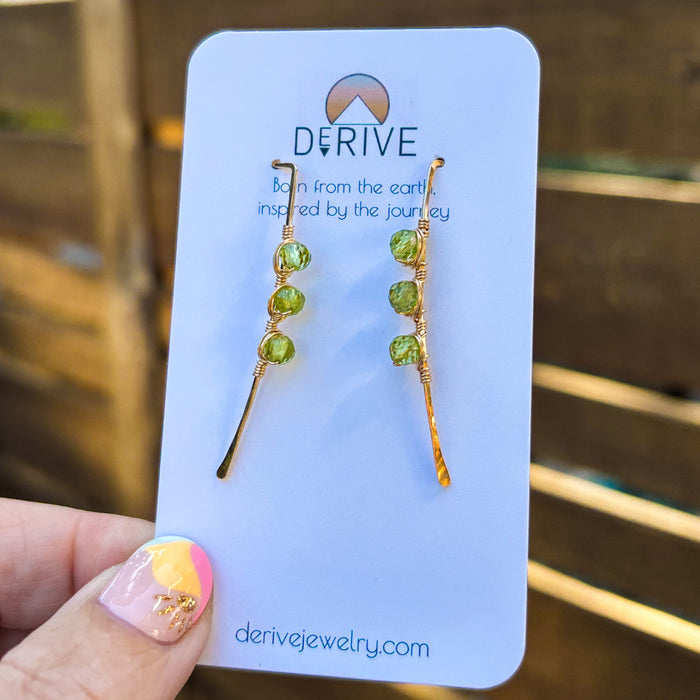 Triple Stone Peridot Threader Earrings