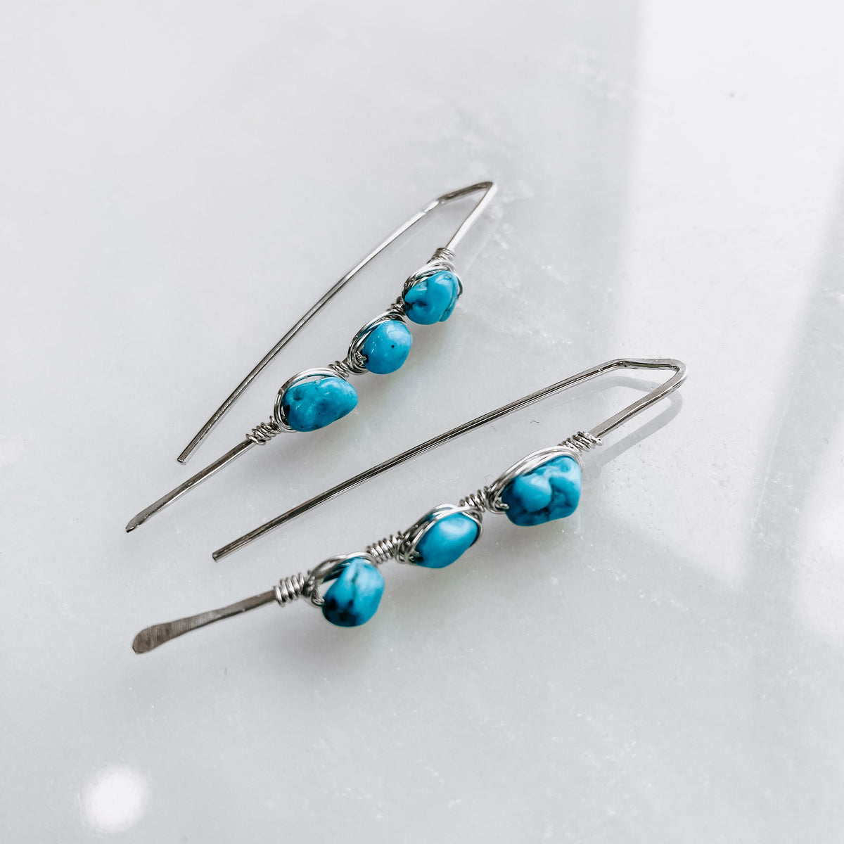 Pacific Threader Earrings with Kingman Turquoise (WS)