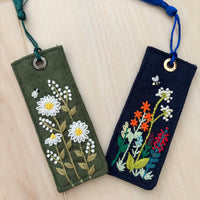 Embroidered Navy Flower Garden Bookmark