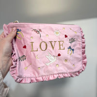 Love Notes Pink Velvet Embroidered Pouch