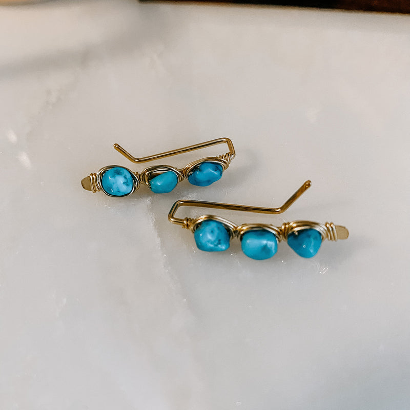 Kingman Turquoise Ear Climbers (WS)