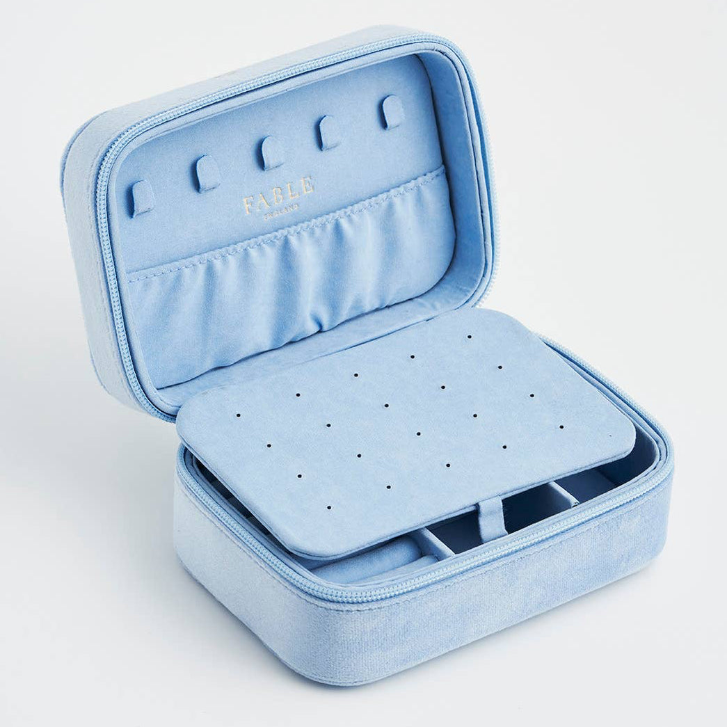 Forget Me Not Blue Velvet Embroidered Jewelry Box