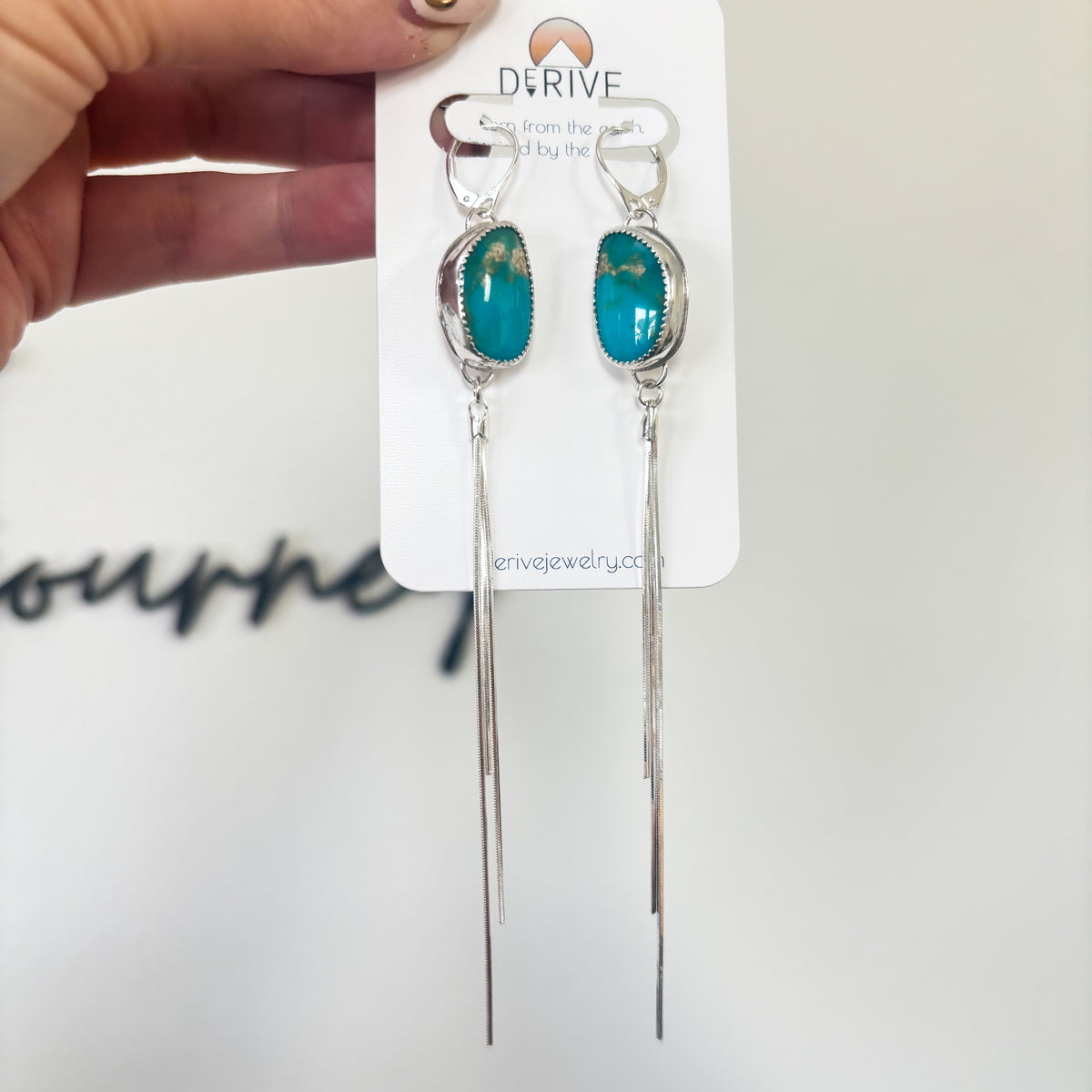 Canyon Sky Earrings - Kingman Turquoise bezel set fringe earrings in sterling silver