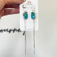 Canyon Sky Earrings - Kingman Turquoise bezel set fringe earrings in sterling silver