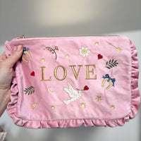 Love Notes Pink Velvet Embroidered Pouch