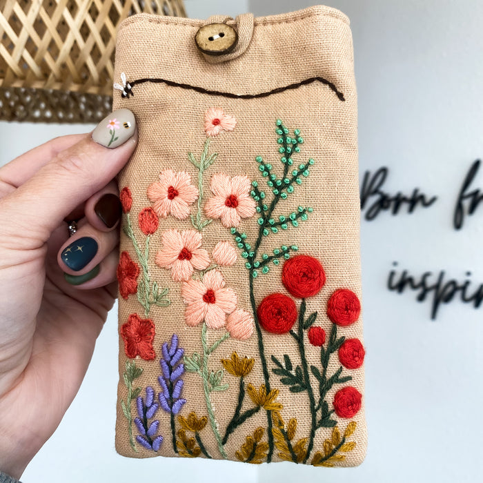 Flower Embroidered Padded Glasses Case