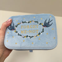 Forget Me Not Blue Velvet Embroidered Jewelry Box