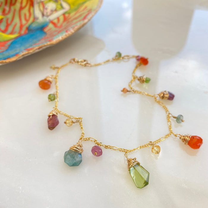 Mixed Gem Anklet 9”-10”