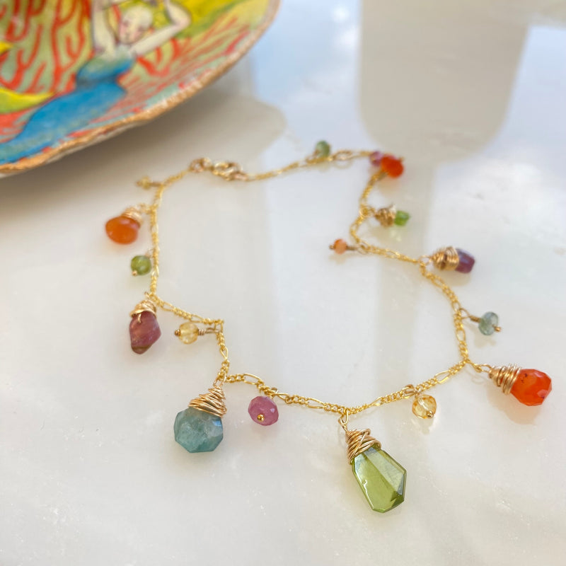 Mixed Gem Anklet 9”-10”