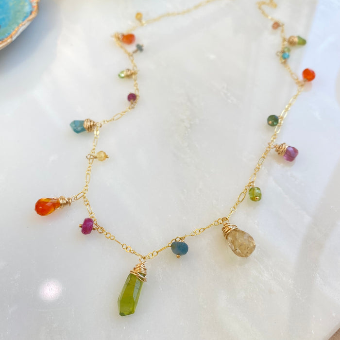 Mixed Gem Necklace 18"