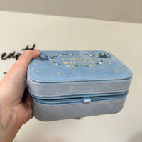 Forget Me Not Blue Velvet Embroidered Jewelry Box