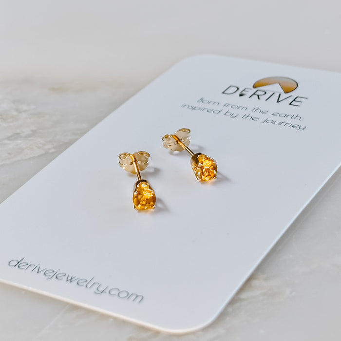 Citrine Solid 14k Gold Stud Earrings