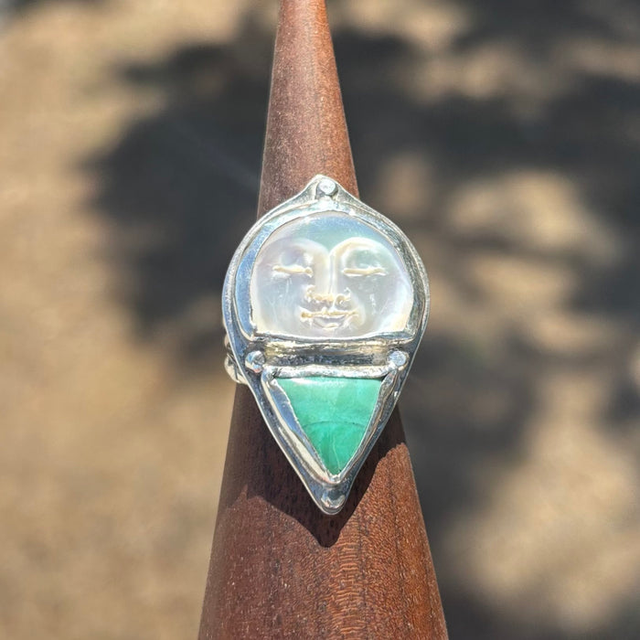 Celestial Current Moon face Ring with Kingman Turquoise, size 7.5