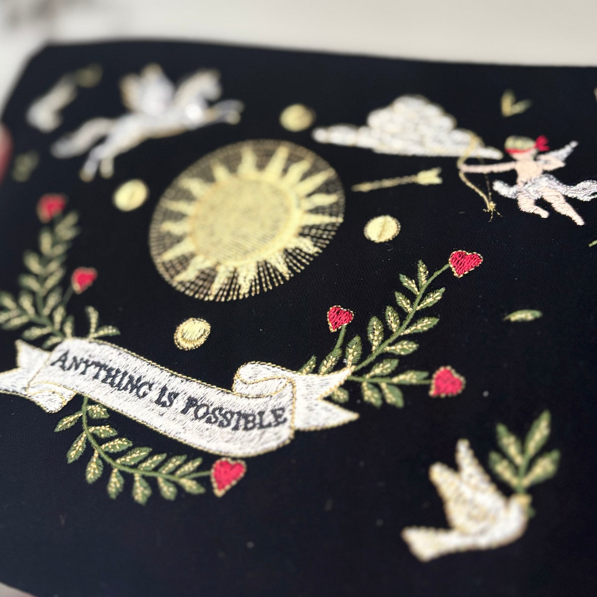 Black Celestial Velvet Embroidered Pouch