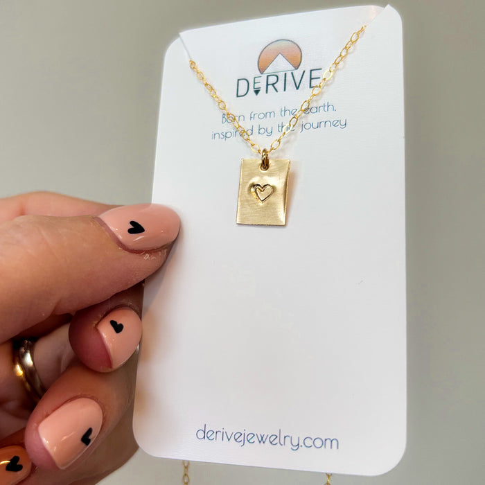 Mini Tag Heart Necklace in 14k Gold Fill or Sterling Silver