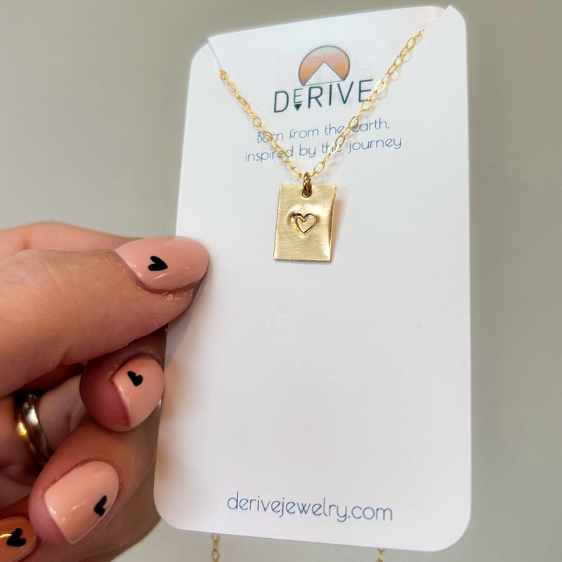 Mini Tag Heart Necklace in 14k Gold Fill or Sterling Silver