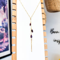 Garnet Lariat Necklace, length 18"