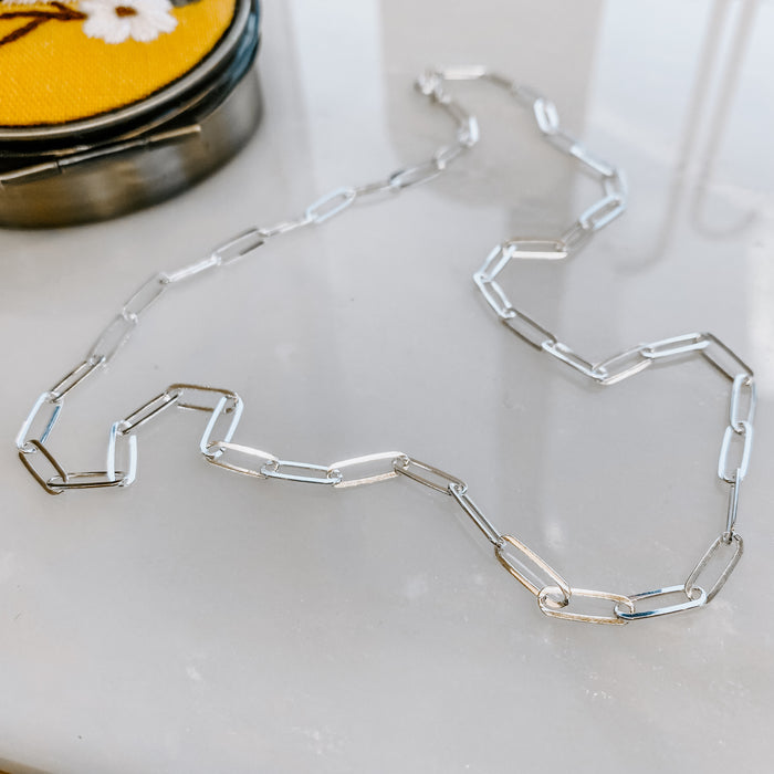 Paperclip Chain Link Necklace - Sterling Silver