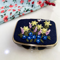 Flower Garden Floral Embroidered Mini Jewelry Box With Mirror