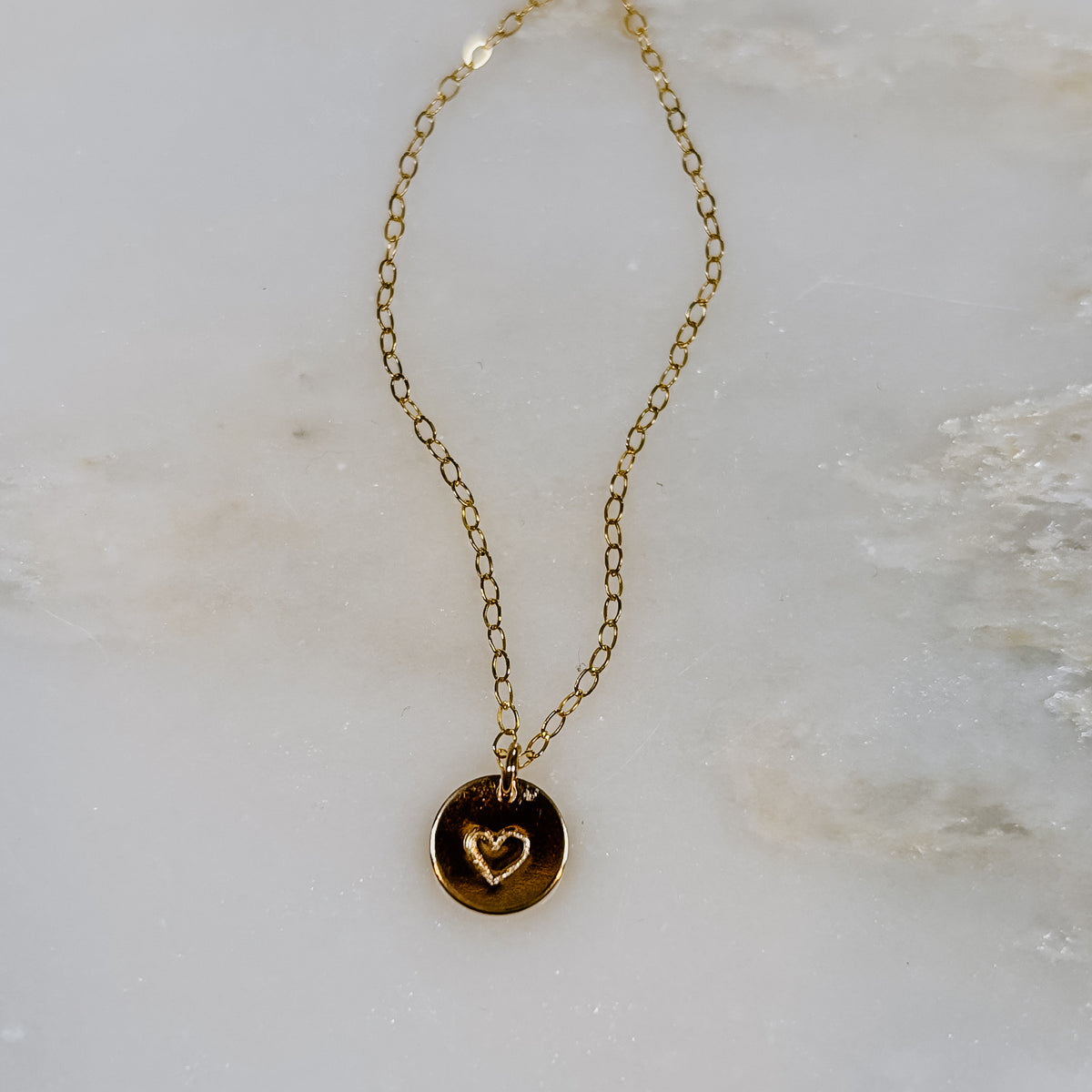 Mini Coin Heart Necklace in 14k Gold Fill or Sterling Silver