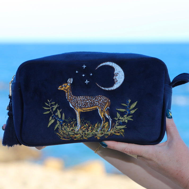 Deer and Moon Embroidered Makeup Pouch