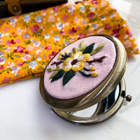 Floral Embroidered Compact Mirror - Pink Floral