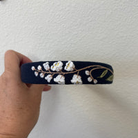Floral Embroidered Headband- Lily of the Valley Navy Blue