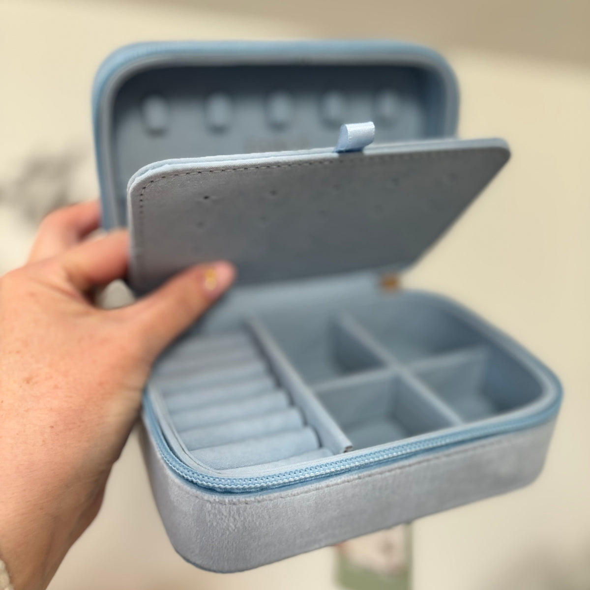 Forget Me Not Blue Velvet Embroidered Jewelry Box