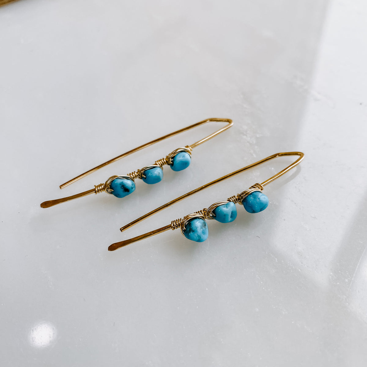 Pacific Threader Earrings with Kingman Turquoise (WS)