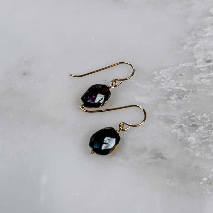 Mini Garnet Drop Earrings in 14k Gold Fill or Sterling Silver