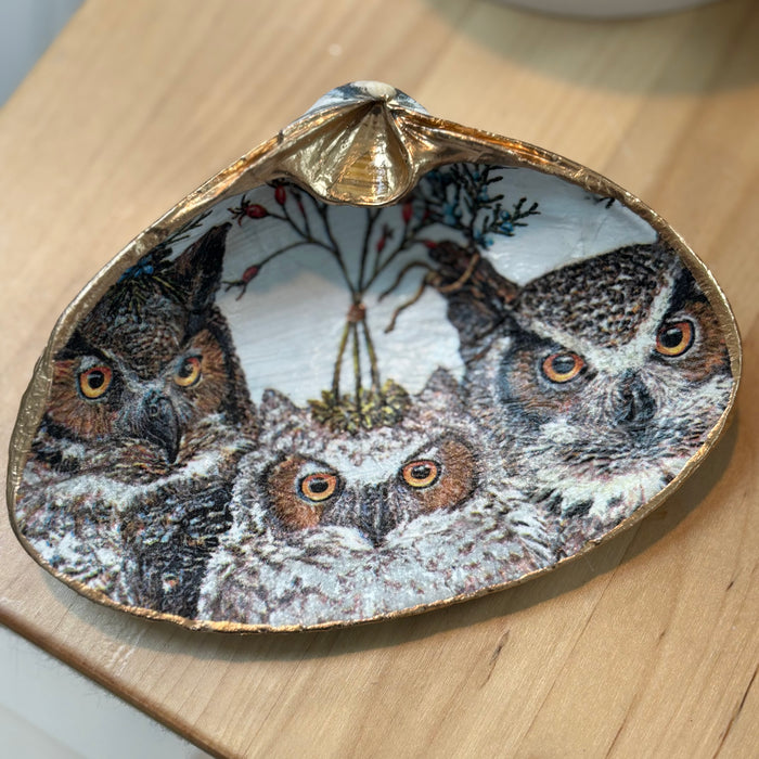 Three Owls Shell Jewelry Dish