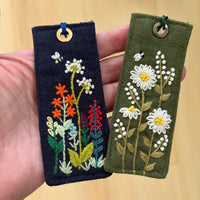 Embroidered Navy Flower Garden Bookmark