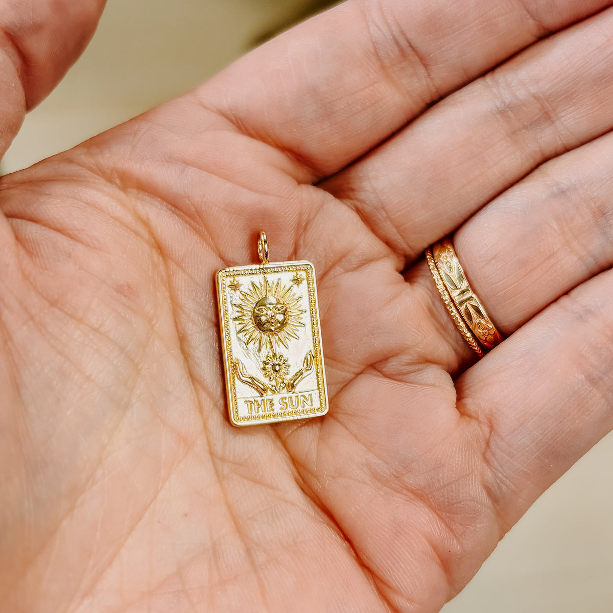 The Sun Tarot Card Pendant (Pendant Only) 14k Gold Charm