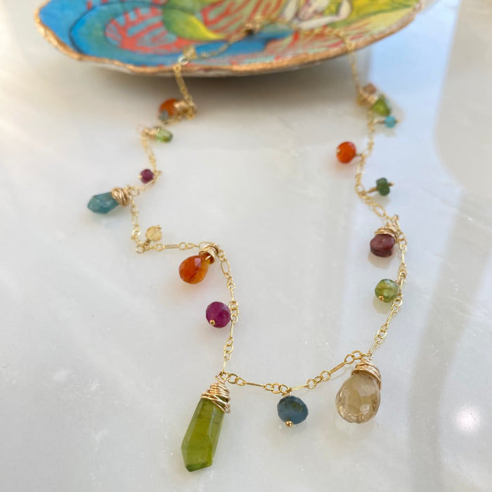 Mixed Gem Necklace 18"