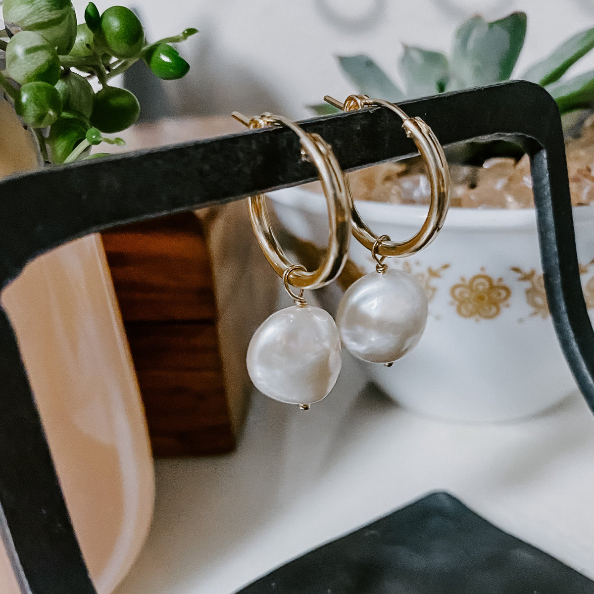Classic Pearl Tube Hoop Earrings (WS)
