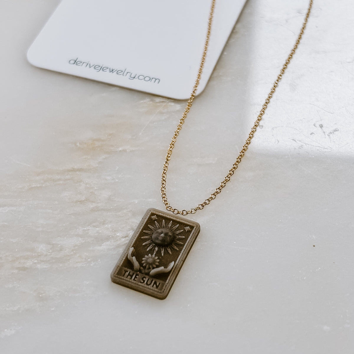 The Sun Tarot Card 14k Gold Charm Necklace