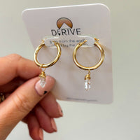 Classic Tube Hoop Earrings with Herkimer Diamond Charm