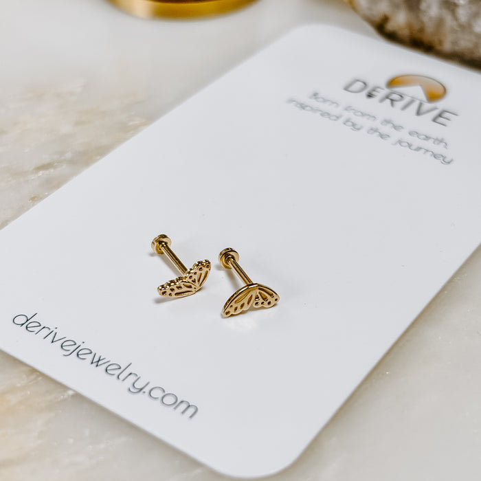 Butterfly Solid 14k Gold Stud Earrings