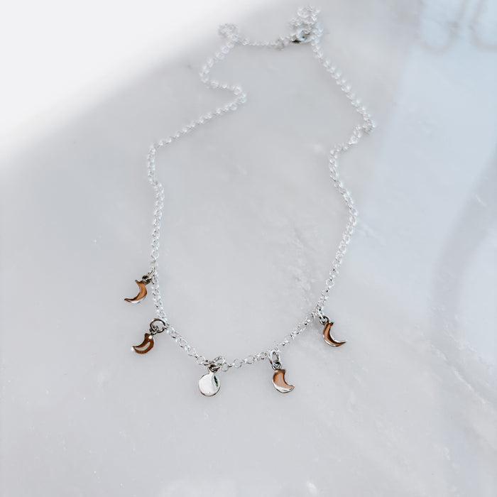 Sterling Silver Moon Phase Necklace, 16” length