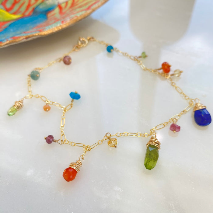 Mixed Gem Anklet 9”-10”