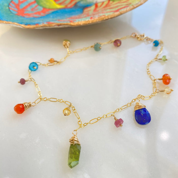 Mixed Gem Anklet 9”-10”