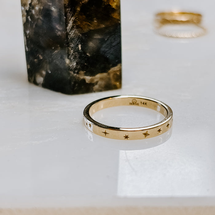 Dainty Celestial Ring in Solid 14k Gold